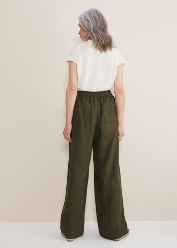 Phase Eight Lolita Drawstring Linen Trousers Khaki USA | 8795410-WF